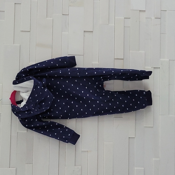 Carter's WARM HOODED FLEECE ONE PIECE BLUE WITH PINK HEARTS SIZE18 MONTHS - Picture 9 of 11